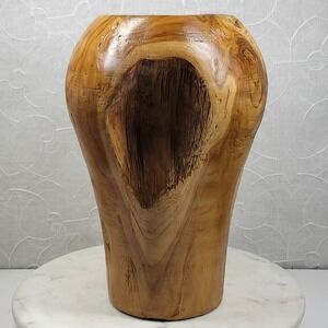 Hand Carved Wood Vase Brown Rustic Organic Modern Natural Grain Boho Decor